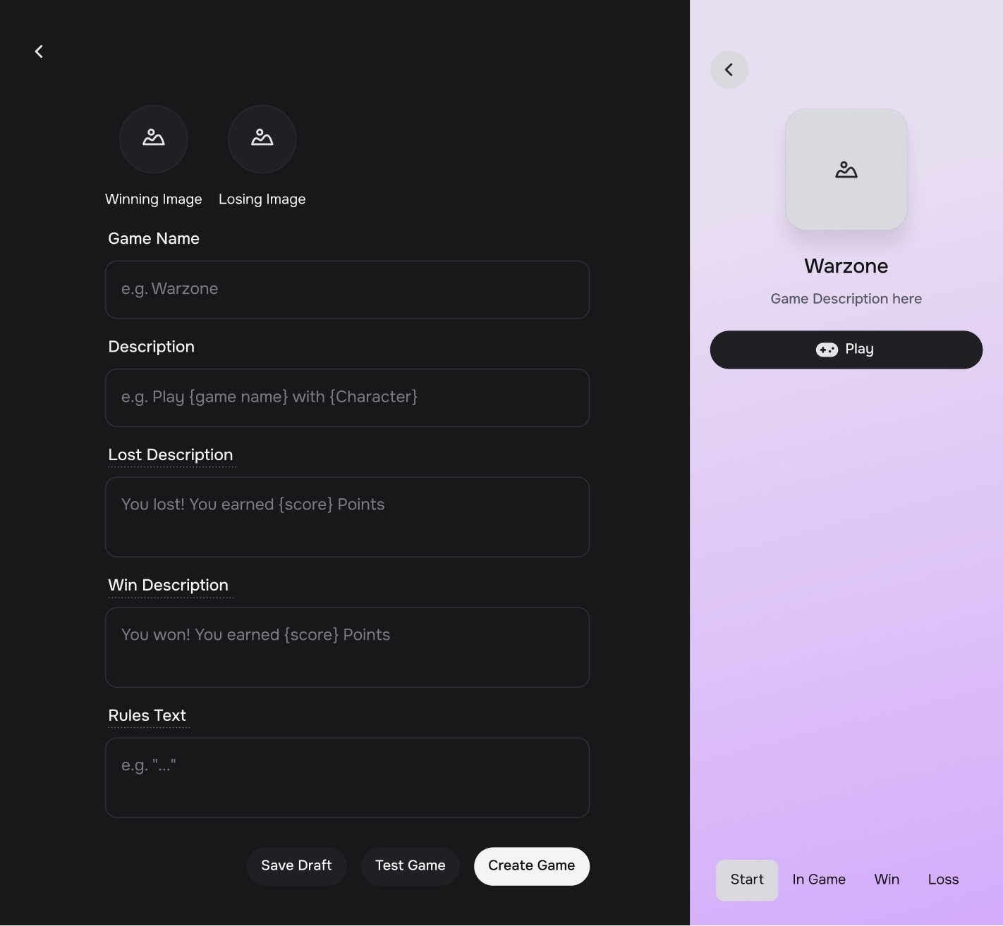 Authoring a game's logic beside a live preview of the card players see